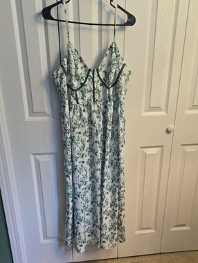 SHEIN White Maxi Dress with Green Floral Print and Spaghetti Straps